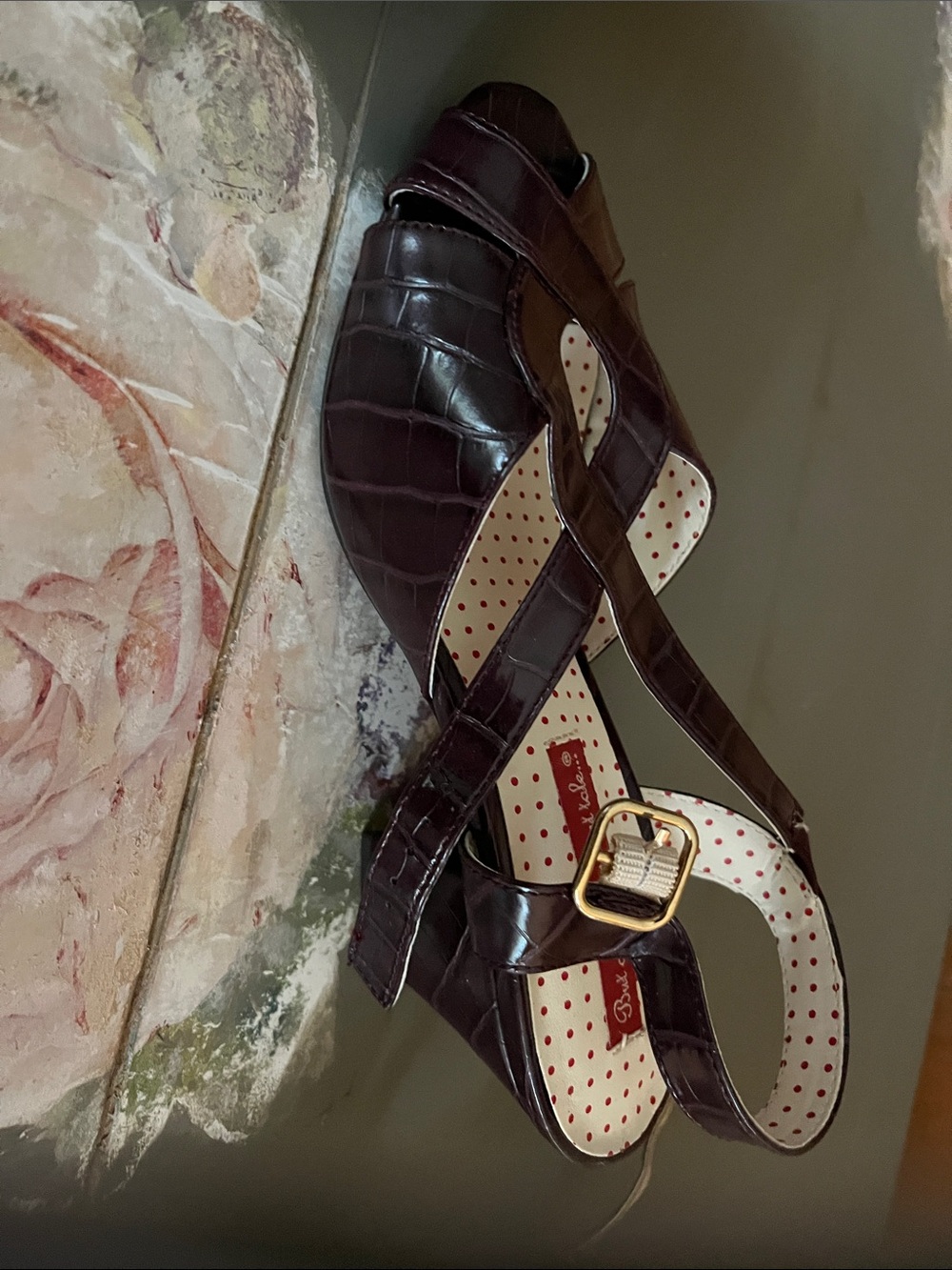 Patent Croc-Embossed Peep-Toe Slingback Heels in Dark Burgundy - Picture 6 of 11